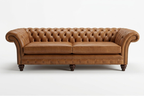 Canapé Chesterfield marron de luxe 4 places en tissu d'ameublement