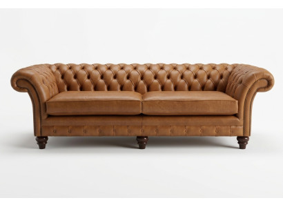 Canapé Chesterfield marron de luxe 4 places en tissu d'ameublement