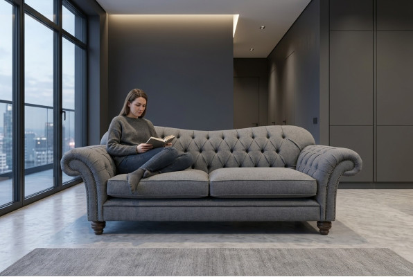 Canapé 4 places Canapé design Chesterfield Suite de sièges en cuir et tissu rembourré nouveau
