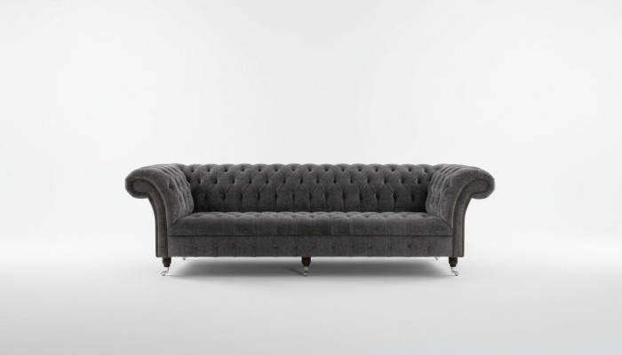 Designer canapé Chesterfield de luxe gris 4 places en tissu