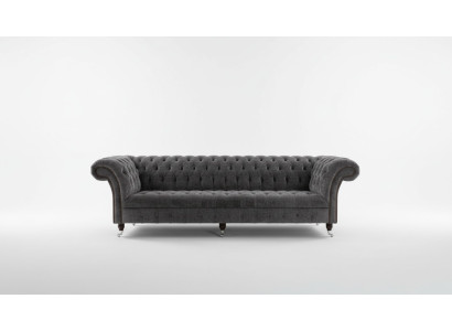 Designer canapé Chesterfield de luxe gris 4 places en tissu