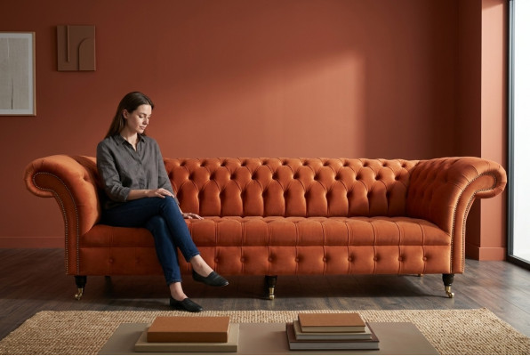 Revêtement de canapé Chesterfield en textile Canapés design Canapés en cuir de luxe 4 places 265cm.