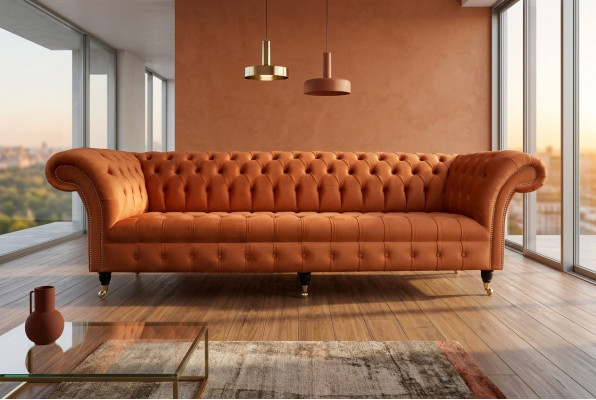 Revêtement de canapé Chesterfield en textile Canapés design Canapés en cuir de luxe 4 places 265cm.