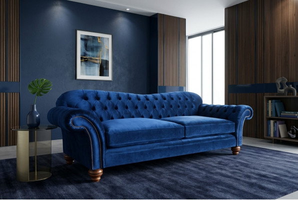 Canapé design 4 places Canapé avec revêtement en tissu bleu. Canapés classiques Chesterfield neufs