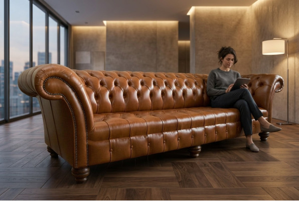 Canapé Chesterfield en cuir marron 4 places xxl Grand canapé Canapés Grand rembourrage neuf