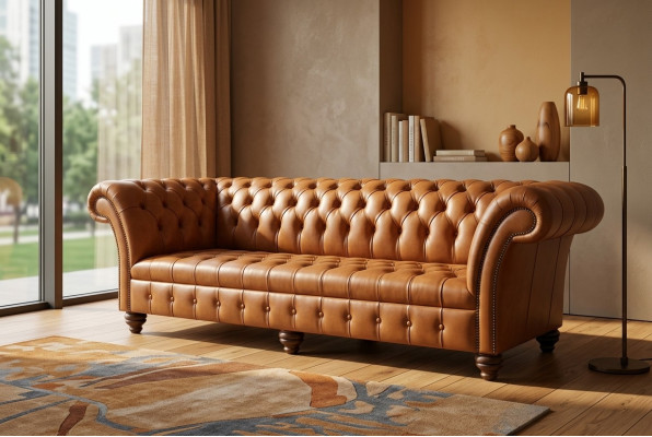 Canapé Chesterfield en cuir marron 4 places xxl Grand canapé Canapés Grand rembourrage neuf