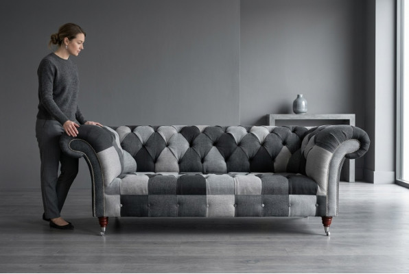 Canapé 3 places design Chesterfield Siège Suite Cuir Textile Rembourrage neuf
