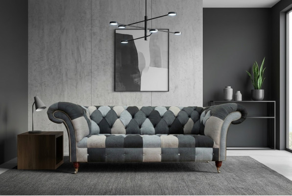 Canapé 3 places design Chesterfield Siège Suite Cuir Textile Rembourrage neuf
