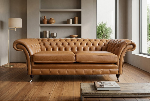 Canapé 3 places Chesterfield Canapé Rembourrage en cuir marron Textile