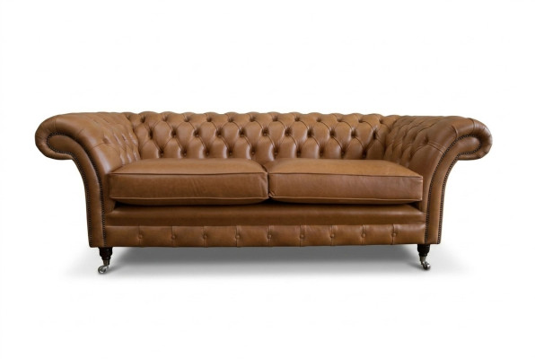 Canapé 3 places Chesterfield Canapé Rembourrage en cuir marron Textile
