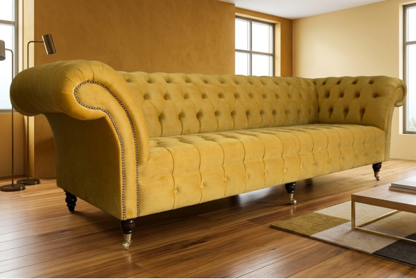 Canapé Canapé Rembourrage Chesterfield Canapés Textile Design Canapés en Tissu de Luxe 4 Places Jaune