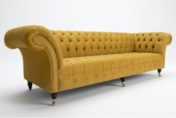 Canapé Canapé Rembourrage Chesterfield Canapés Textile Design Canapés en Tissu de Luxe 4 Places Jaune