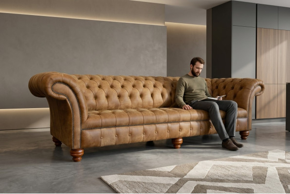 Chesterfield Canapé Marron Canapé Rembourré 4 Places Canapés Siège Suite