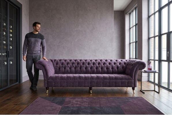 Canapé Chesterfield luxueux violet en tissu pour canapé 4 places suite de sièges