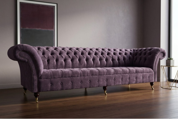 Canapé Chesterfield luxueux violet en tissu pour canapé 4 places suite de sièges