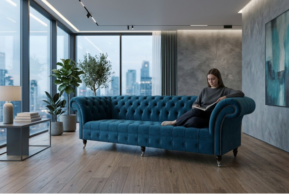 Conception Chesterfield Canapé ensemble 4 places Canapé en tissu Canapé rembourré Canapés 265cm