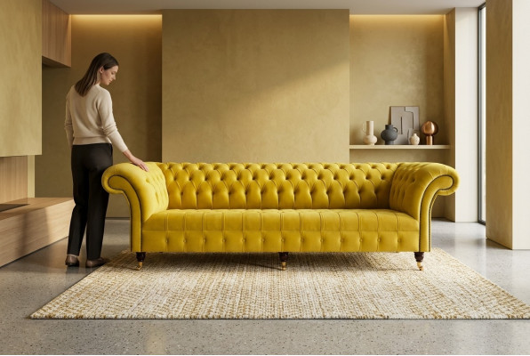 Canapé design 4 places Tissu d'ameublement de luxe classique Canapés Chesterfield Canapé