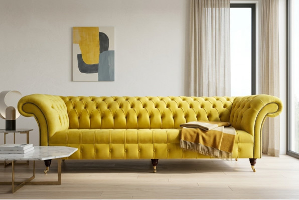 Canapé design 4 places Tissu d'ameublement de luxe classique Canapés Chesterfield Canapé