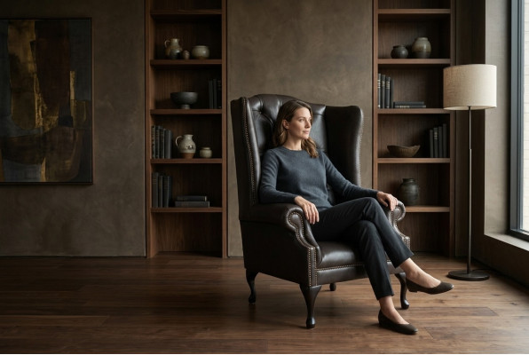 Fauteuil Chesterfield avec oreilles, canapé une place, sofa, relax, rembourré, velours, cuir, tissu