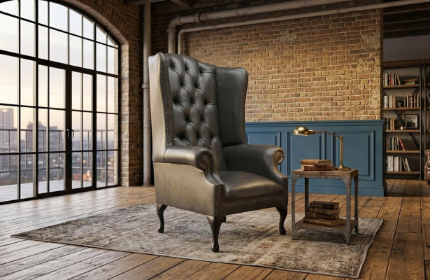 Fauteuil Chesterfield avec oreilles, canapé une place, sofa, relax, rembourré, velours, cuir, tissu