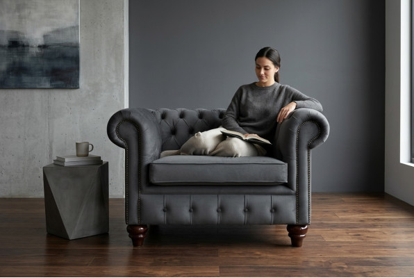 Fauteuil design Chesterfield canapé rembourré en textile de luxe 1 place fauteuil individuel