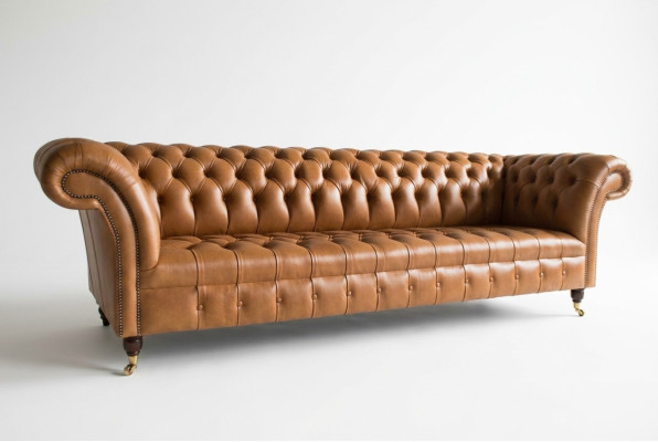 Ensemble de canapé Chesterfield design 4 places en cuir marron de luxe
