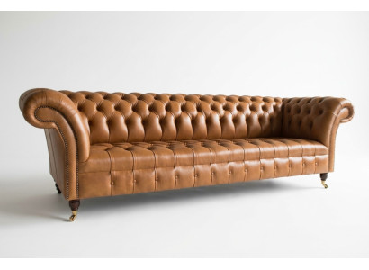 Ensemble de canapé Chesterfield design 4 places en cuir marron de luxe