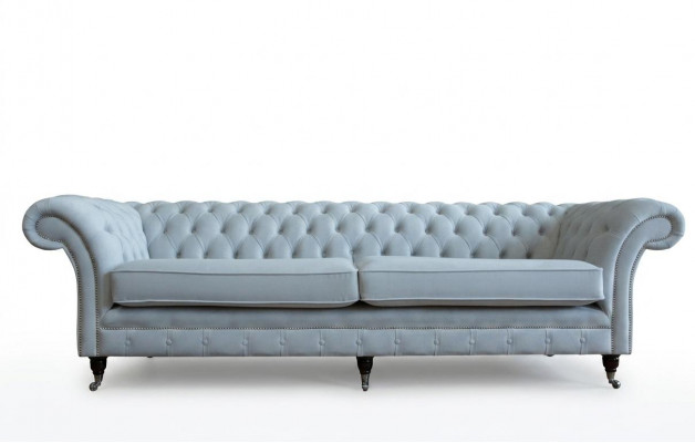 Canapé Chesterfield 4 places en tissu moderne en velours gris