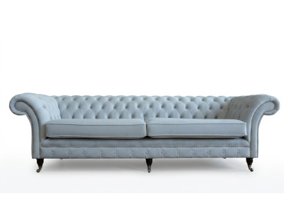 Canapé Chesterfield 4 places en tissu moderne en velours gris