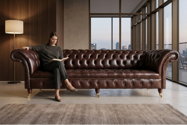 Canapé 4 places Canapé design Chesterfield Revêtement Siège Suite Cuir Textile neuf