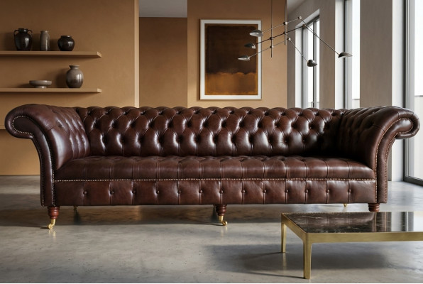 Canapé 4 places Canapé design Chesterfield Revêtement Siège Suite Cuir Textile neuf