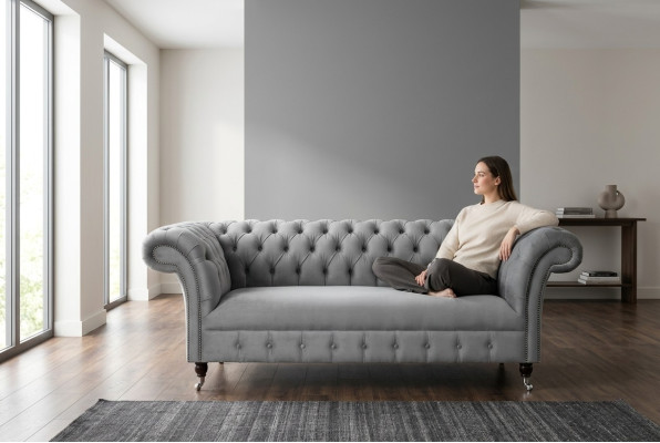 Chesterfield Luxus canapé 2 places canapé rembourré en tissu textile ensemble neuf