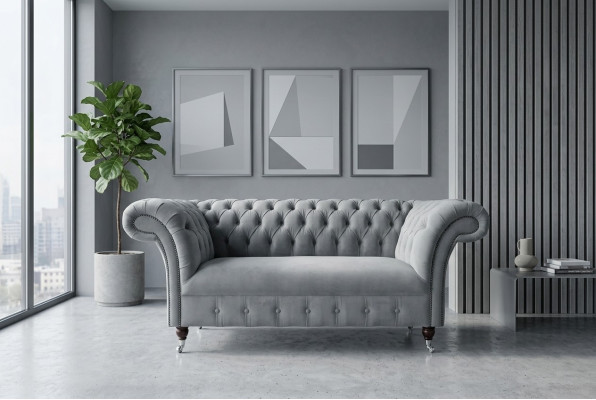 Chesterfield Luxus canapé 2 places canapé rembourré en tissu textile ensemble neuf