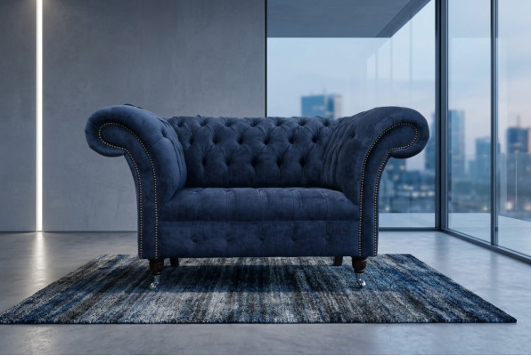Fauteuil Chesterfield Sofa rembourré Canapé 1,5 places Fauteuil une place Bleu Tissu