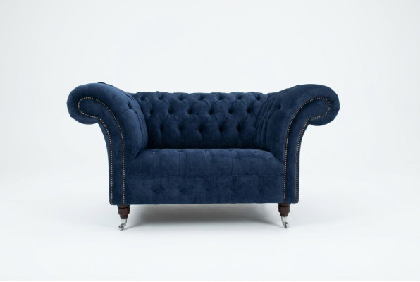 Fauteuil Chesterfield Sofa rembourré Canapé 1,5 places Fauteuil une place Bleu Tissu