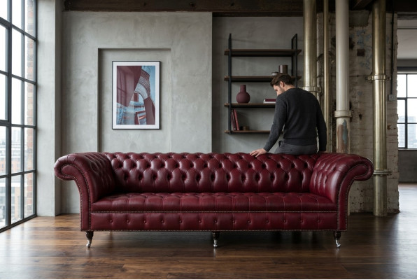 Canapé Chesterfield design 4 places en tissu classique et luxueux