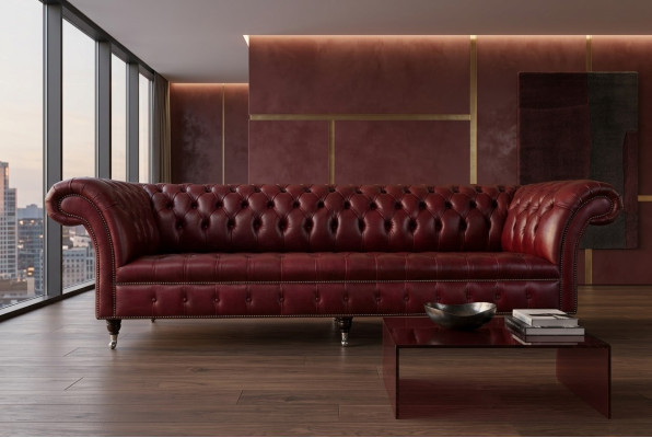 Canapé Chesterfield design 4 places en tissu classique et luxueux