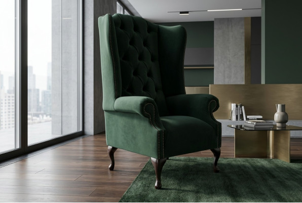 Fauteuil à oreilles Chesterfield 1 place canapé coussin sofa relax tissu télévision.
