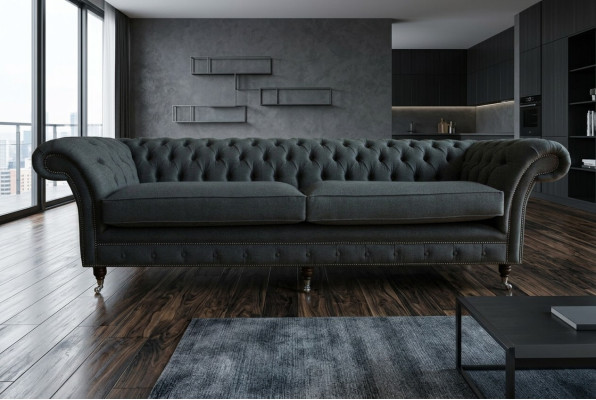 Original Chesterfield Canapé en cuir en tissu Chesterfield Upholstery Grand coussin de siège gris 265cm