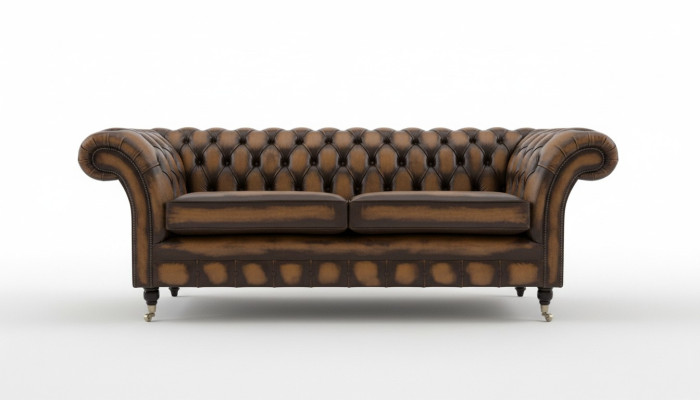 Élégant Chesterfield Brun Trois Places Canapé de Luxe en Tissu Designer Canapés