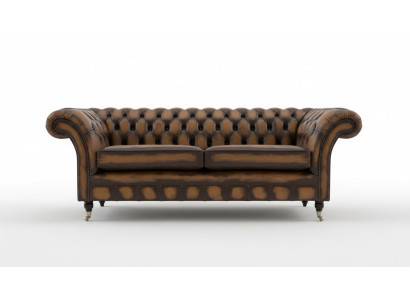 Élégant Chesterfield Brun Trois Places Canapé de Luxe en Tissu Designer Canapés