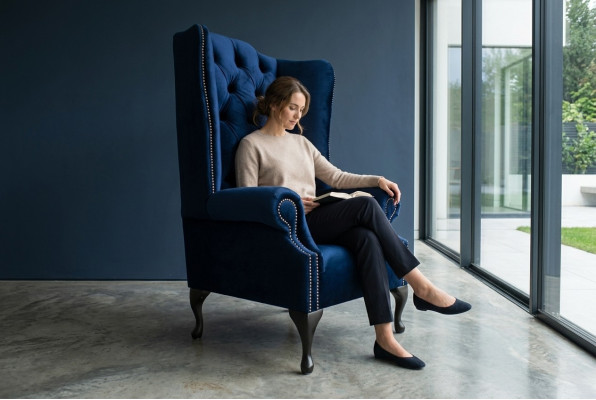 Chesterfield fauteuil à oreilles fauteuil canapé relax rembourré designer canapés bleu royal