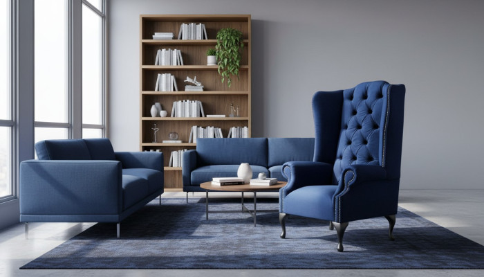 Chesterfield fauteuil à oreilles fauteuil canapé relax rembourré designer canapés bleu royal
