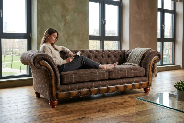 Canapé classique Chesterfield 3 places Canapés Design Revêtement Cuir Marron