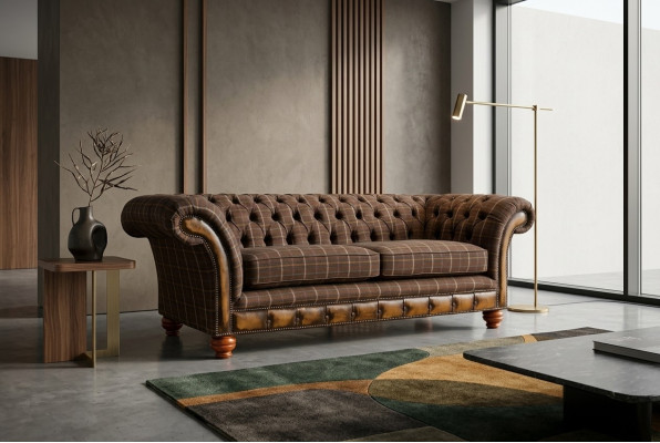 Canapé classique Chesterfield 3 places Canapés Design Revêtement Cuir Marron