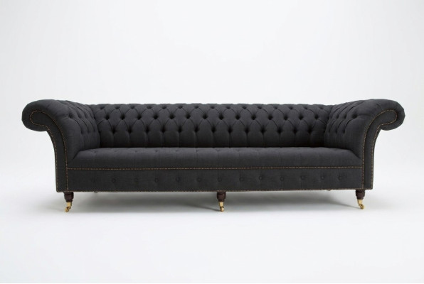 Canapé en cuir textile Chesterfield noir rembourré avec un grand coussin de siège xxl de 265 cm