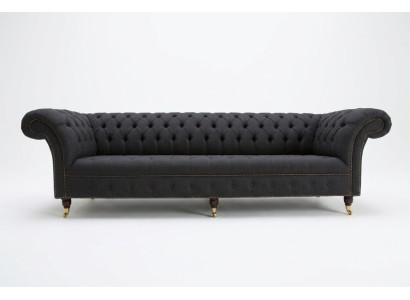 Canapé en cuir textile Chesterfield noir rembourré avec un grand coussin de siège xxl de 265 cm