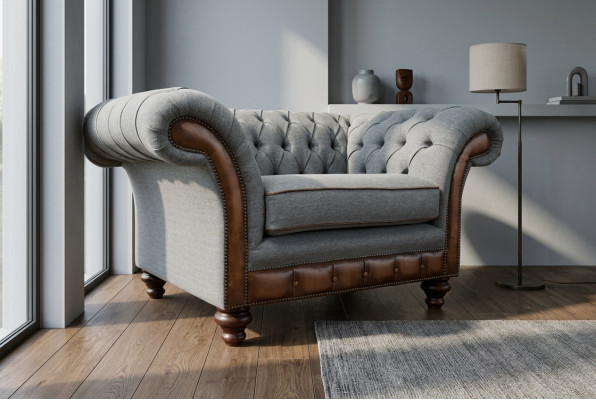 Canapé en tissu Chesterfield Design, fauteuil 1,5 places, canapé rembourré, salon en velours gris