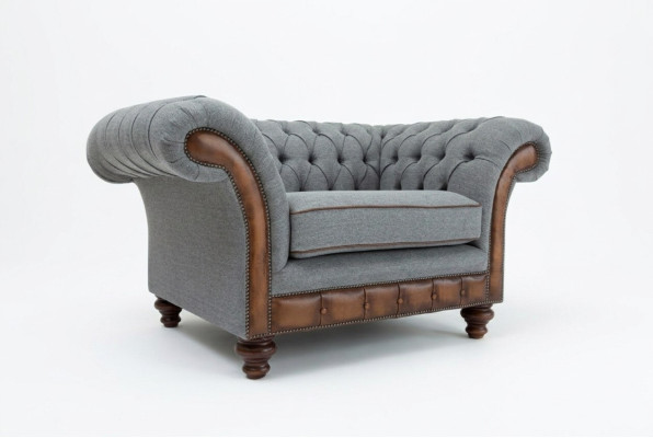 Canapé en tissu Chesterfield Design, fauteuil 1,5 places, canapé rembourré, salon en velours gris