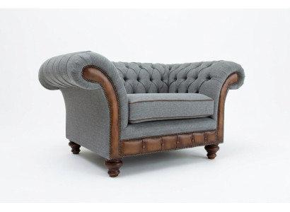 Canapé en tissu Chesterfield Design, fauteuil 1,5 places, canapé rembourré, salon en velours gris